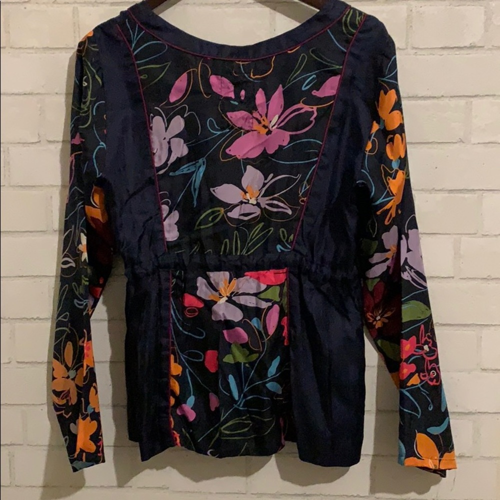 Johnny WAS Black Floral Silk Top Blouse - M - Picture 2 of 8